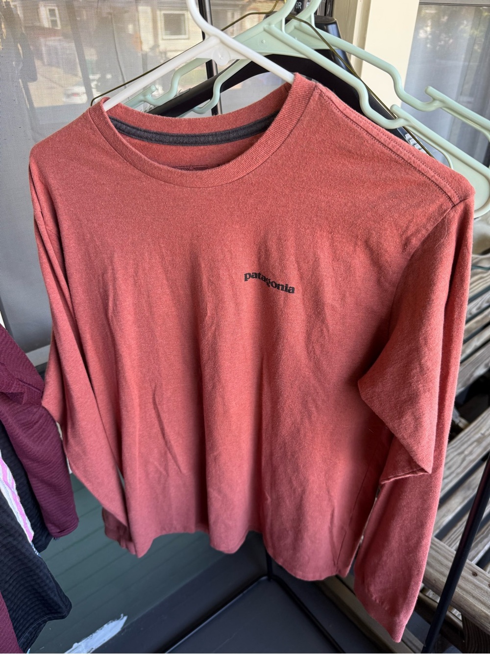 Patagonia Crew Neck Long Sleeve Tee in Brick Red